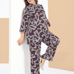 Rayon Abstract Leaf Print Top With Trousers Co-Ord Set For Women