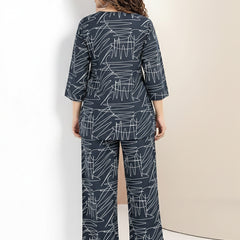 Rayon Abstract Leaf Print Top With Trousers Co-Ord Set For Women