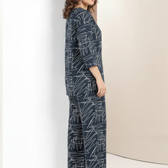 Rayon Abstract Leaf Print Top With Trousers Co-Ord Set For Women