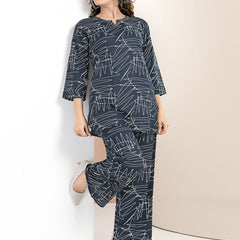 Rayon Abstract Leaf Print Top With Trousers Co-Ord Set For Women