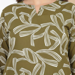 Rayon Abstract Leaf Print Top With Trousers Co-Ord Set For Women