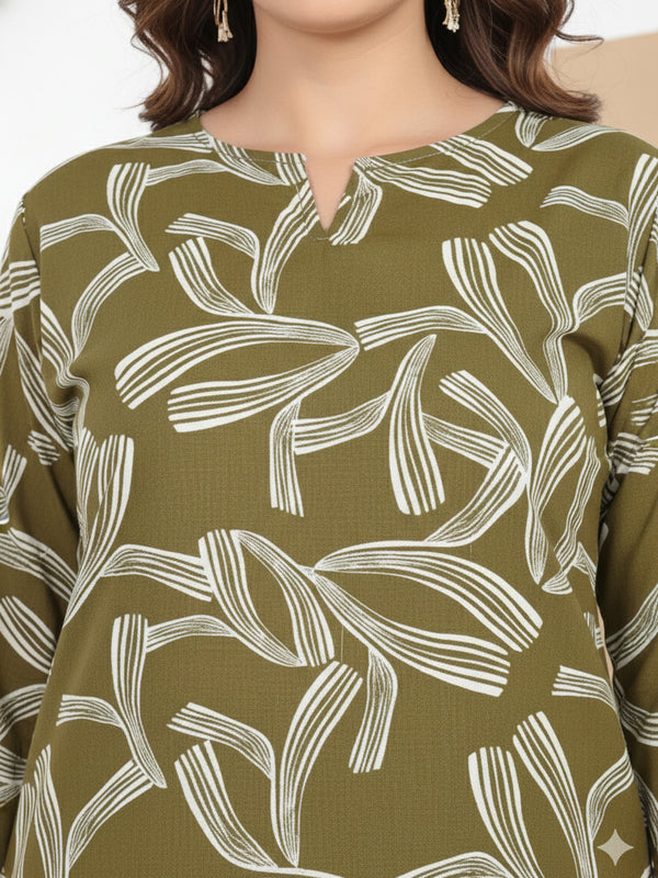 Rayon Abstract Leaf Print Top With Trousers Co-Ord Set For Women