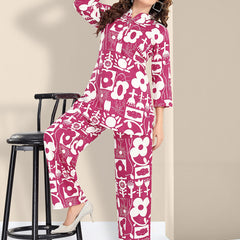 Rayon Abstract Leaf Print Top With Trousers Co-Ord Set For Women