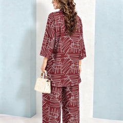 Rayon White Abstract Scribble Print Top With Trousers Co-Ord Set For Women