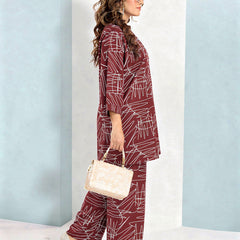 Rayon White Abstract Scribble Print Top With Trousers Co-Ord Set For Women