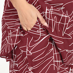 Rayon White Abstract Scribble Print Top With Trousers Co-Ord Set For Women