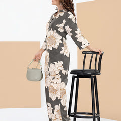 Rayon White Abstract Scribble Print Top With Trousers Co-Ord Set For Women