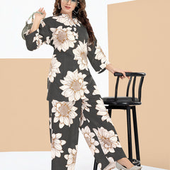 Rayon White Abstract Scribble Print Top With Trousers Co-Ord Set For Women