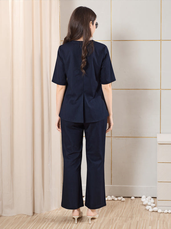 Sufiya Linen Solid Top With Trousers Co-Ord Set For Women