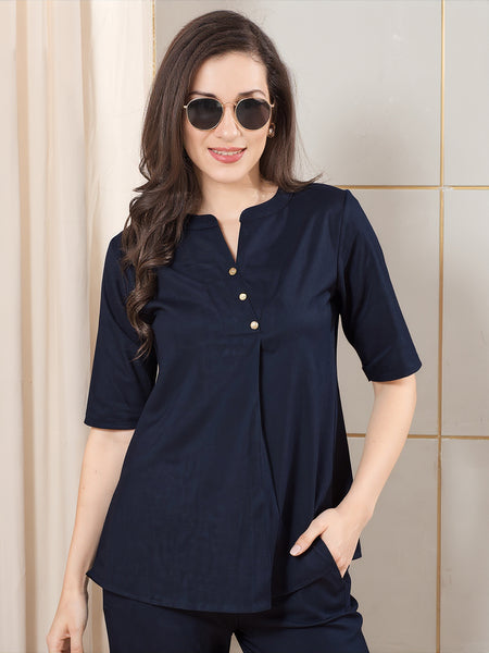 Sufiya Linen Solid Top With Trousers Co-Ord Set For Women