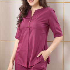 Sufiya Linen Solid Top With Trousers Co-Ord Set For Women