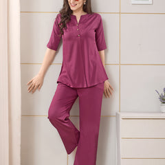 Sufiya Linen Solid Top With Trousers Co-Ord Set For Women