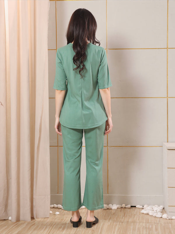 Sufiya Linen Solid Top With Trousers Co-Ord Set For Women