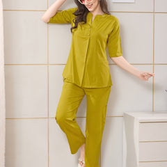 Sufiya Linen Solid Top With Trousers Co-Ord Set For Women