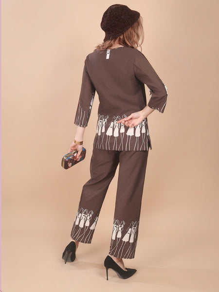 Linen Printed Tunic With Trousers Co-Ord Set For Women