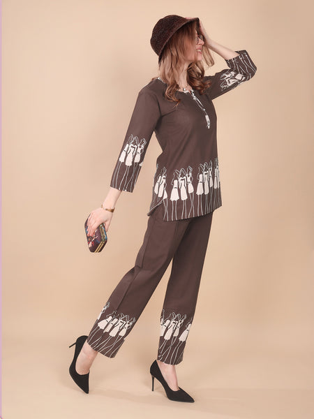 Linen Printed Tunic With Trousers Co-Ord Set For Women