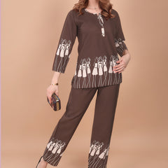 Linen Printed Tunic With Trousers Co-Ord Set For Women