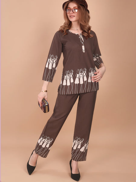 Linen Printed Tunic With Trousers Co-Ord Set For Women