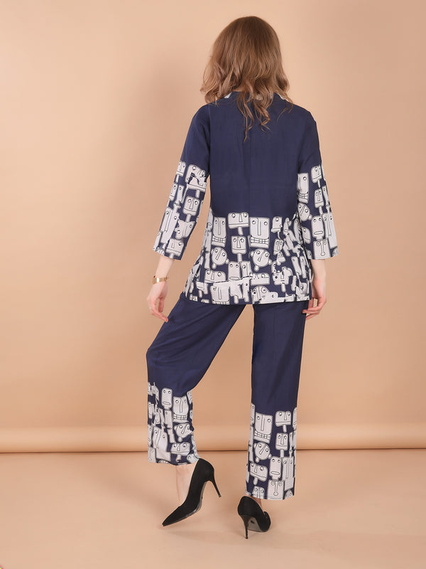 Linen Printed Tunic With Trousers Co-Ord Set For Women