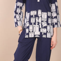 Linen Printed Tunic With Trousers Co-Ord Set For Women