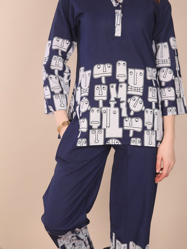 Linen Printed Tunic With Trousers Co-Ord Set For Women
