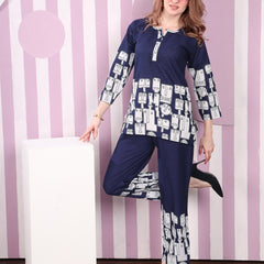 Linen Printed Tunic With Trousers Co-Ord Set For Women