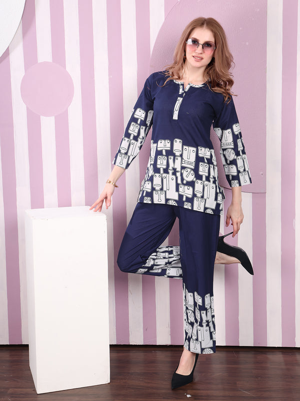 Linen Printed Tunic With Trousers Co-Ord Set For Women