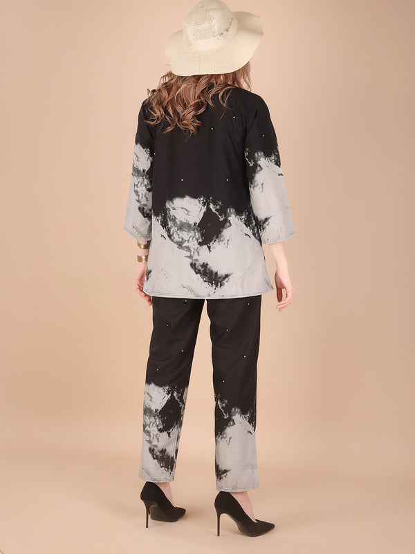 Linen Printed Tunic With Trousers Co-Ord Set For Women