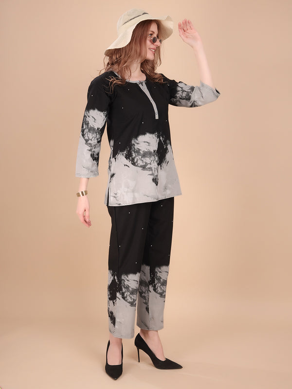 Linen Printed Tunic With Trousers Co-Ord Set For Women