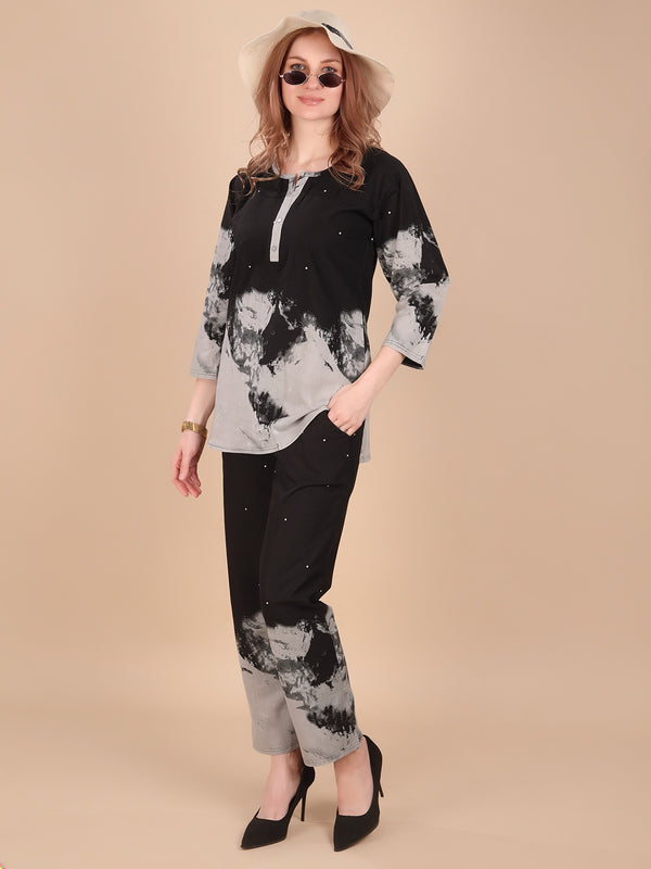 Linen Printed Tunic With Trousers Co-Ord Set For Women