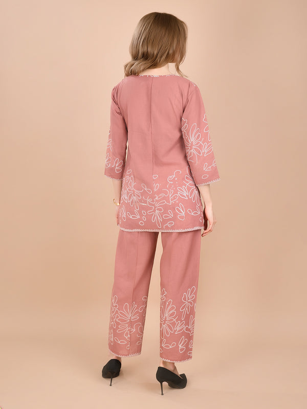 Linen Printed Tunic With Trousers Co-Ord Set For Women