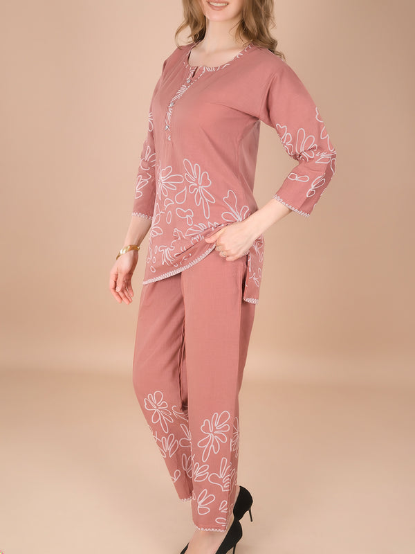 Linen Printed Tunic With Trousers Co-Ord Set For Women