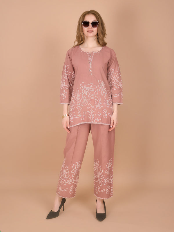 Linen Printed Tunic With Trousers Co-Ord Set For Women