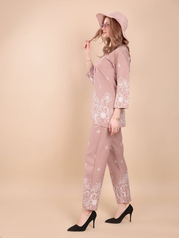 Linen Printed Tunic With Trousers Co-Ord Set For Women