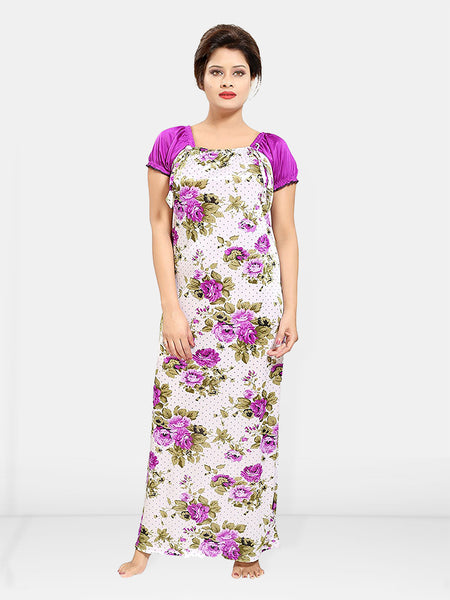 Be You Women Printed Satin Maxi Nightdress