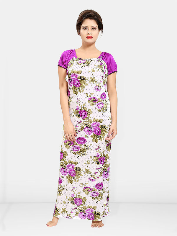 Be You Women Printed Satin Maxi Nightdress