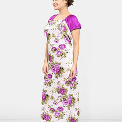 Be You Women Printed Satin Maxi Nightdress
