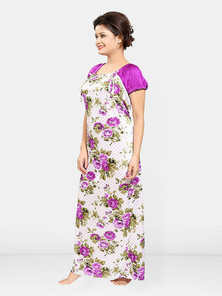 Be You Women Printed Satin Maxi Nightdress