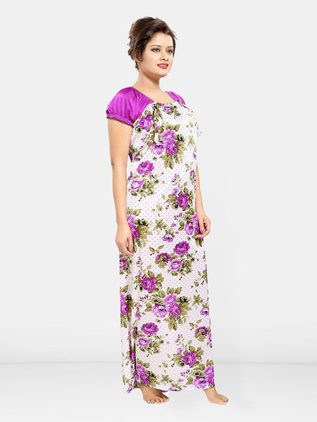 Be You Women Printed Satin Maxi Nightdress