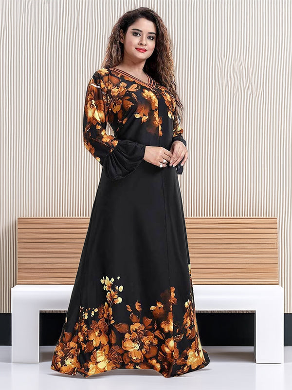 Sarina Satin Floral Print Maxi / Night Gown For Women