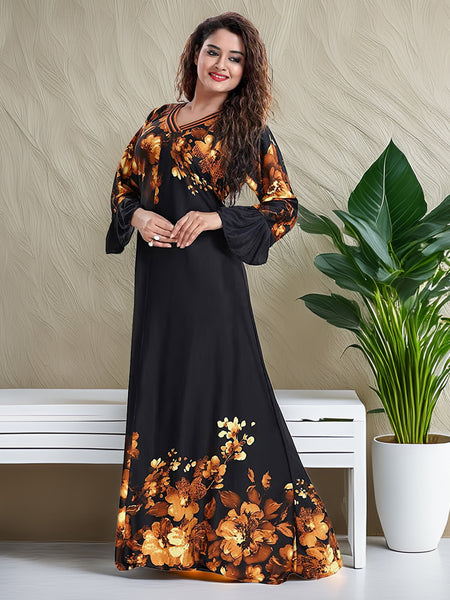 Sarina Satin Floral Print Maxi / Night Gown For Women