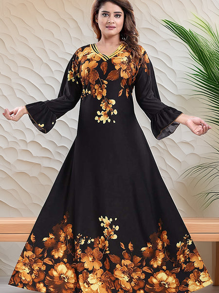 Sarina Satin Floral Print Maxi / Night Gown For Women