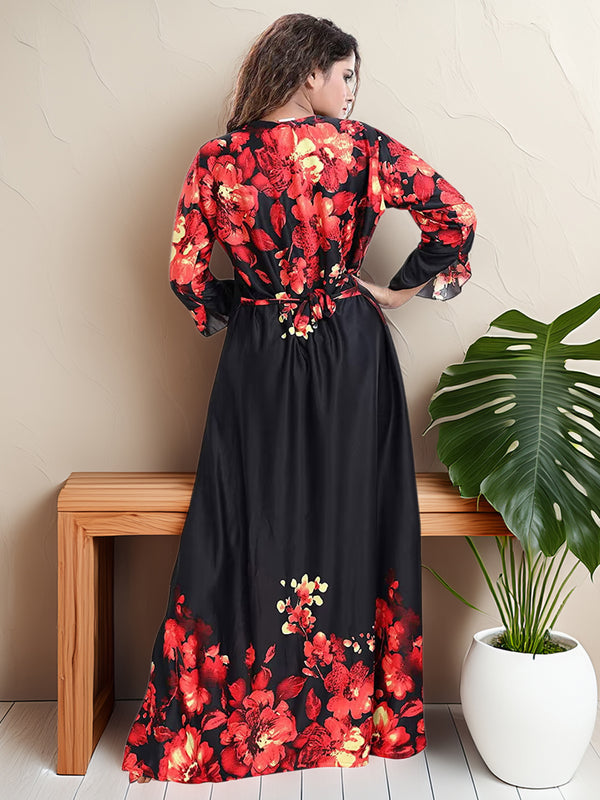 Sarina Satin Floral Print Maxi / Night Gown For Women