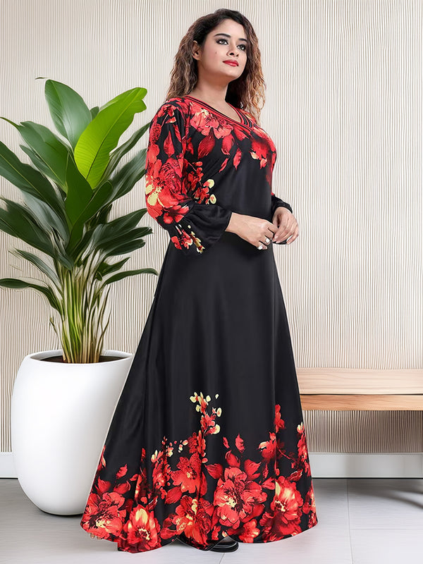 Sarina Satin Floral Print Maxi / Night Gown For Women