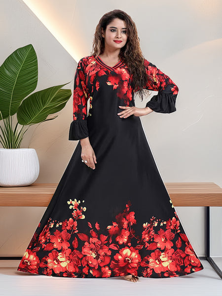 Sarina Satin Floral Print Maxi / Night Gown For Women