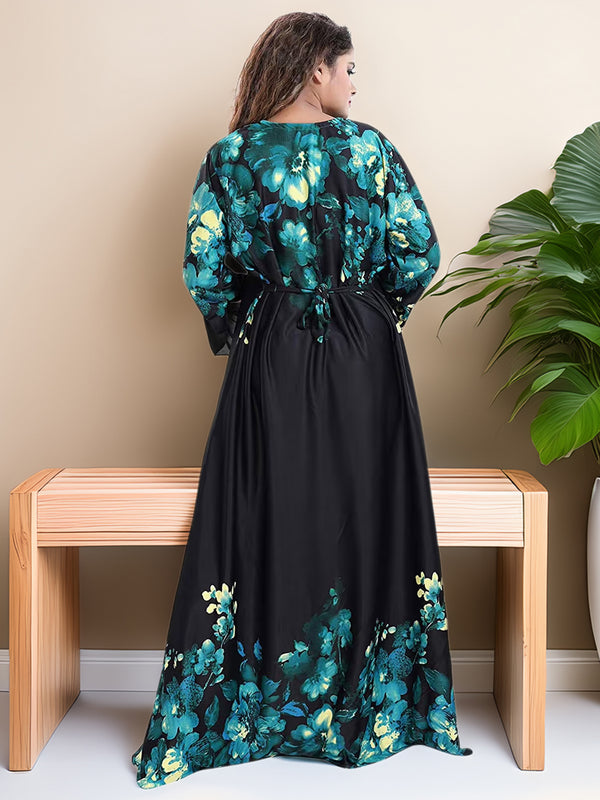 Sarina Satin Floral Print Maxi / Night Gown For Women