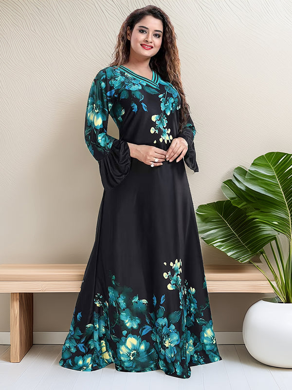 Sarina Satin Floral Print Maxi / Night Gown For Women
