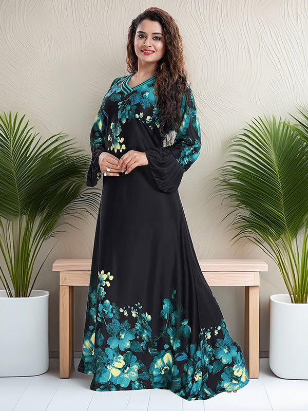 Sarina Satin Floral Print Maxi / Night Gown For Women