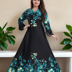 Sarina Satin Floral Print Maxi / Night Gown For Women