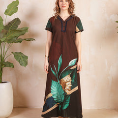 Rayon Tropical Print Maxi / Night Gown For Women, Free Size
